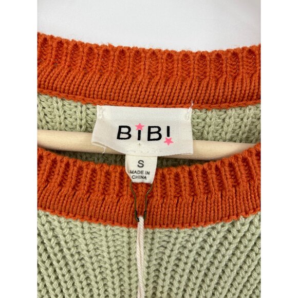 BIBI Distressed Cold Shoulder Knit Color Block Sweater Olive Small NEW - Picture 4 of 6
